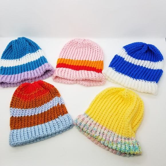 Five Handmade Knit Beanie Set! Family Friends Gift